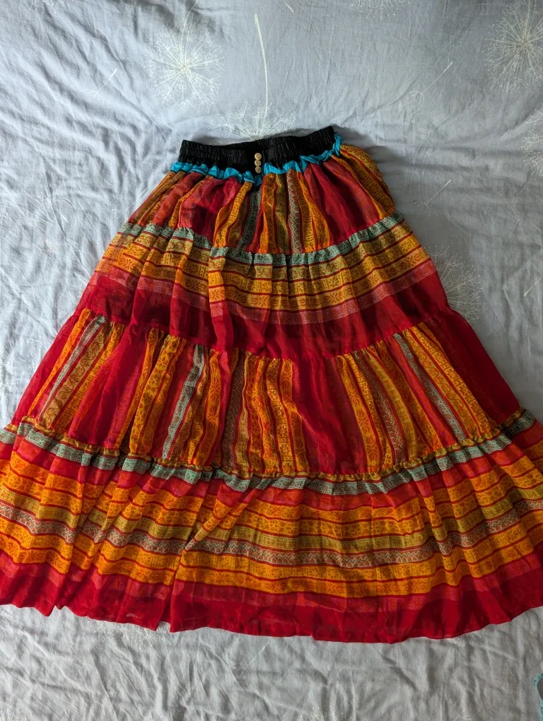 Red & Orange Tiered Maxi Skirt