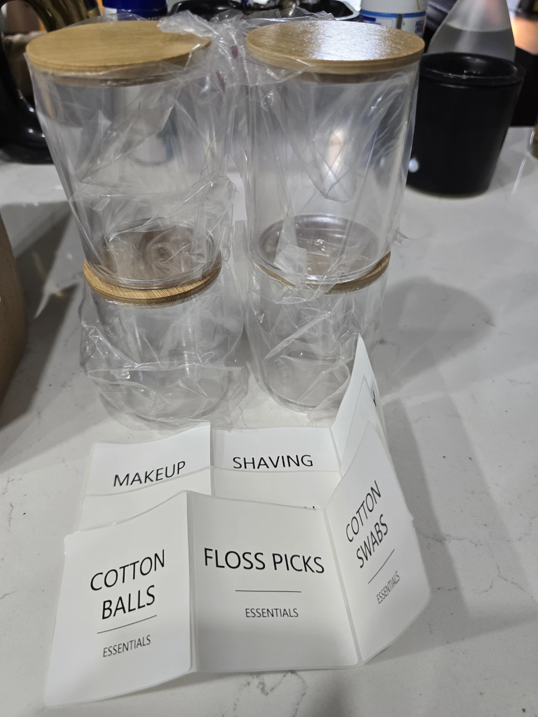 Bathroom Canisters with Bamboo Lids + Labels