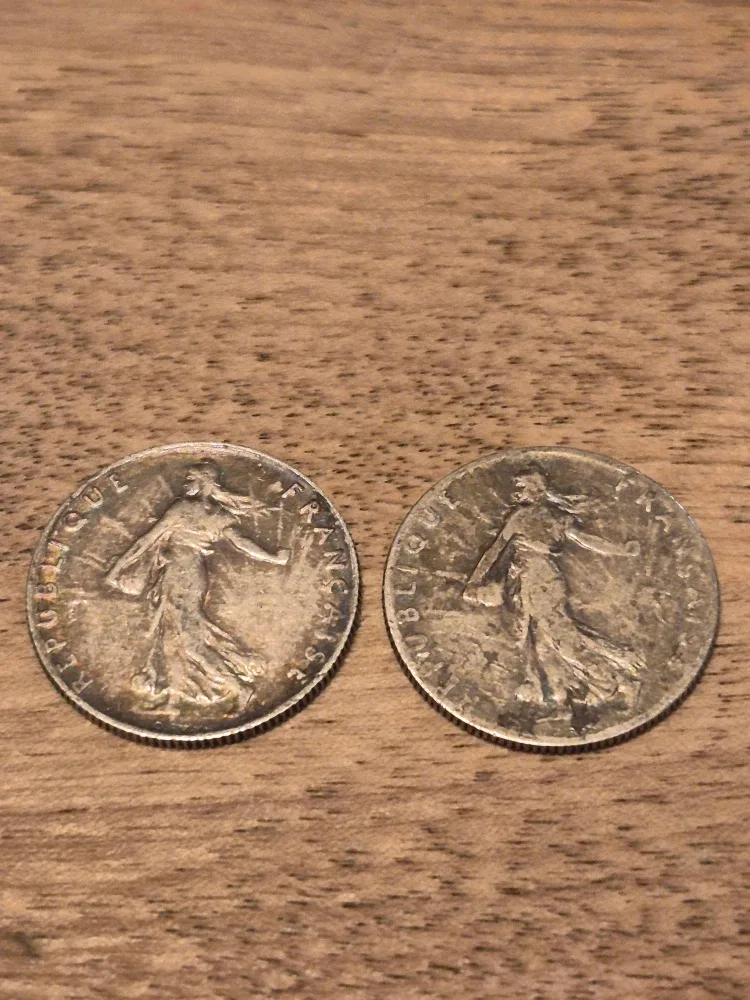 Two silver 1910 France 50 centimes coins image indicator(2)