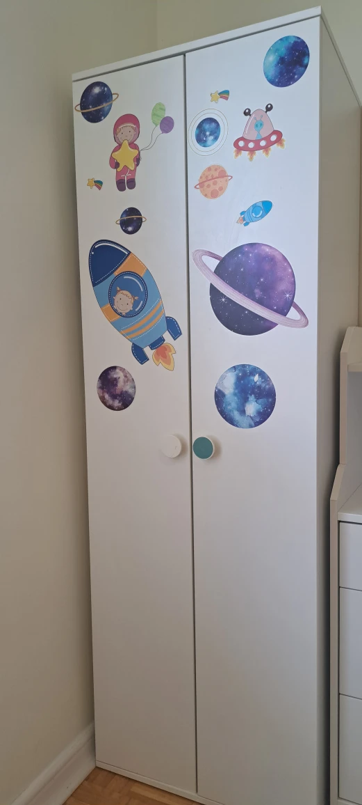 White Wardrobe with Space Decals