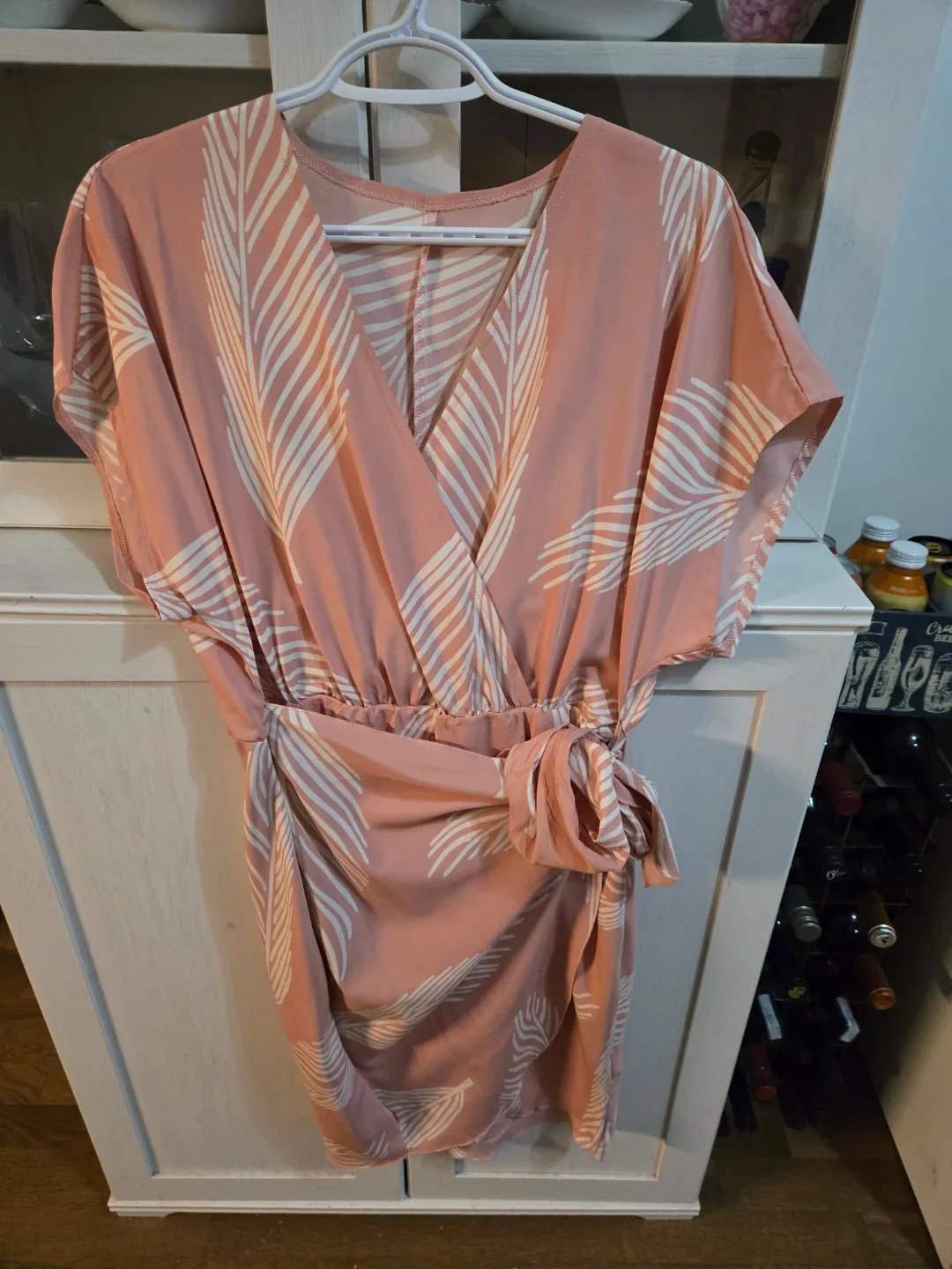 SHEIN Tropical Print Batwing Sleeve Wrap Dress