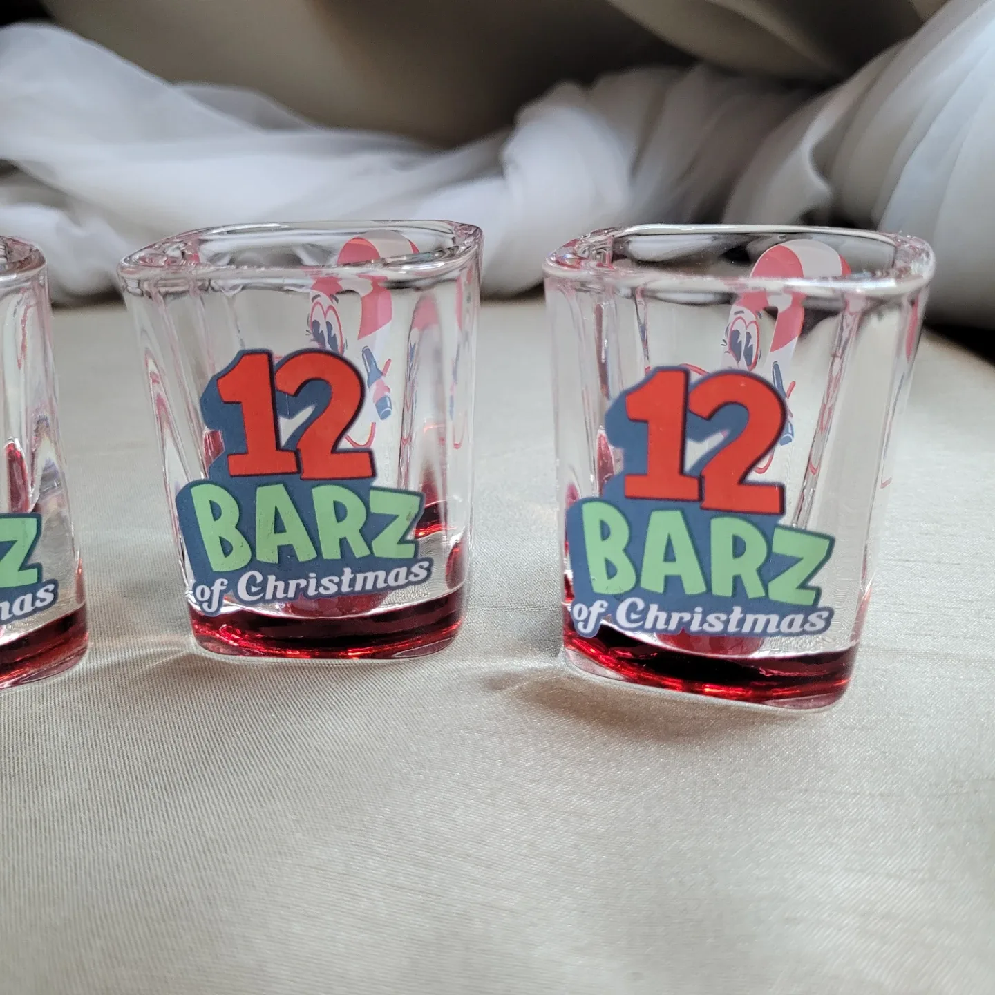 Set of 3 Holiday Christmas Shot Glasses -12 Barz of Christmas image indicator(4)