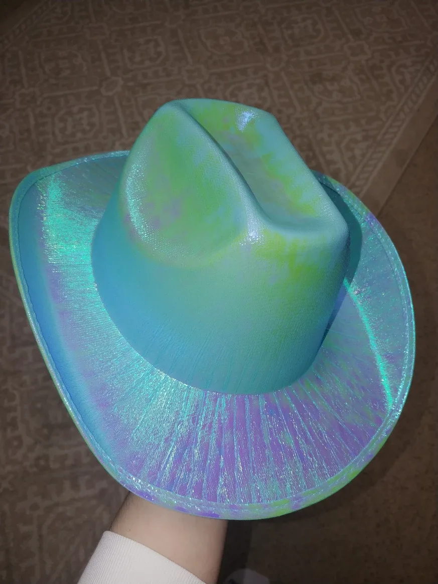 Iridescent/Holographic Turquoise Cowboy Hat image indicator(3)