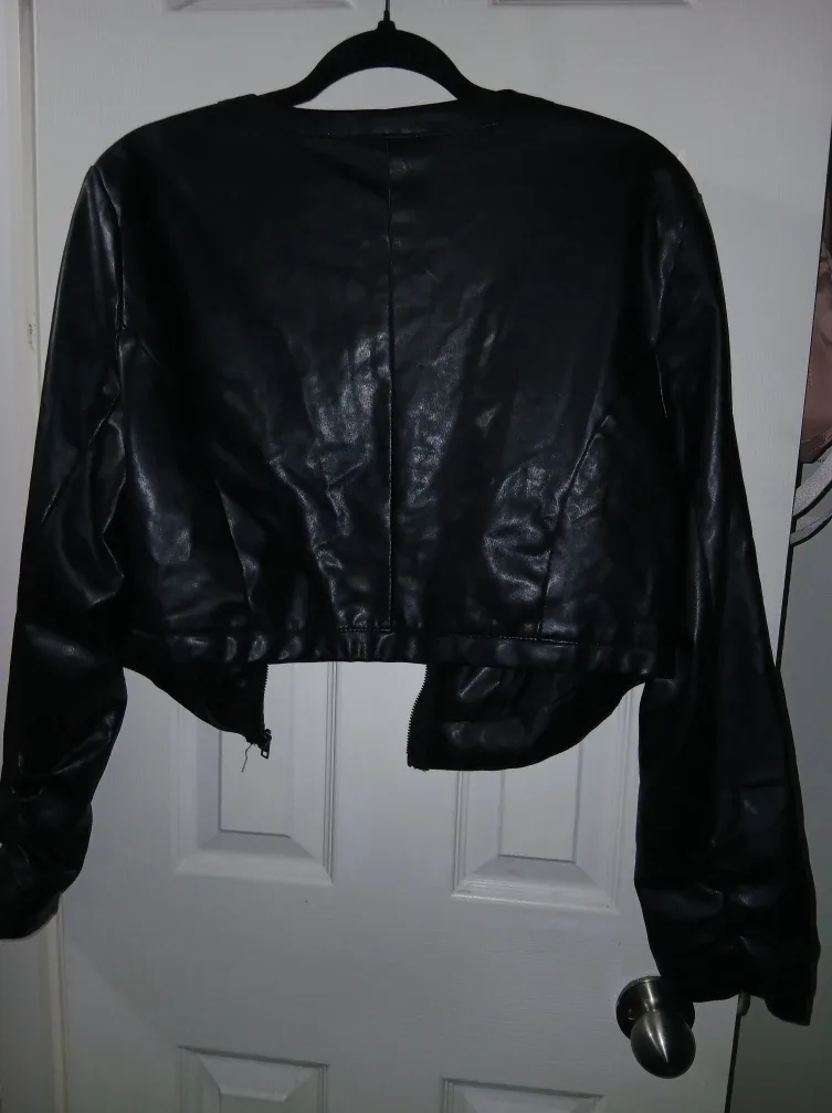 Lane Crawford Black Faux Leather Cropped Jacket - large image indicator(3)