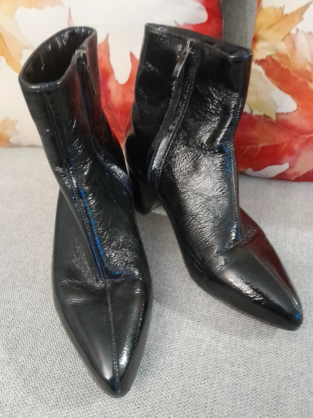 Crinkle Black Leather Ankle Boots - Size 6