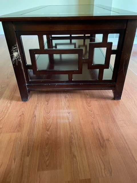 Dark Brown Coffee Table with Glass Top and 2 side tables - photo 2