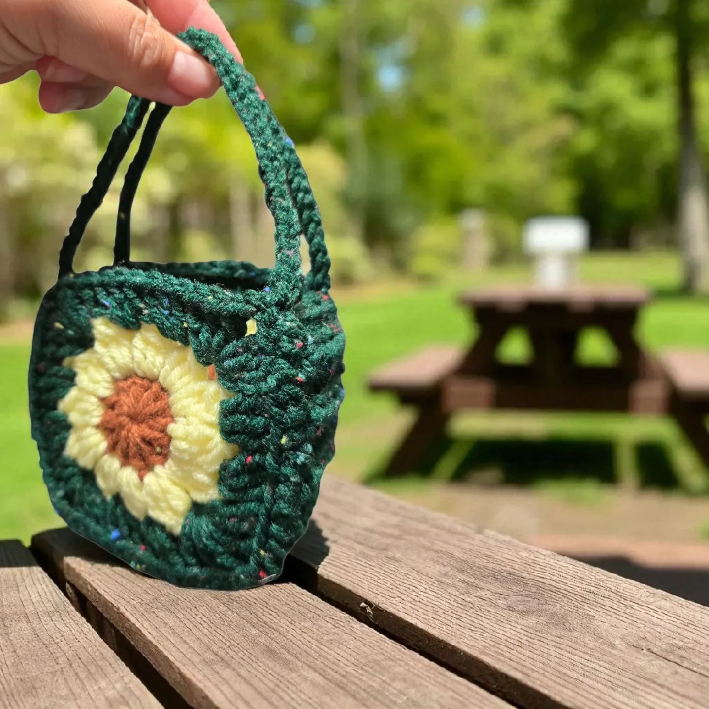 Handmade Crochet Sunflower Mini Tote Bag image indicator(2)