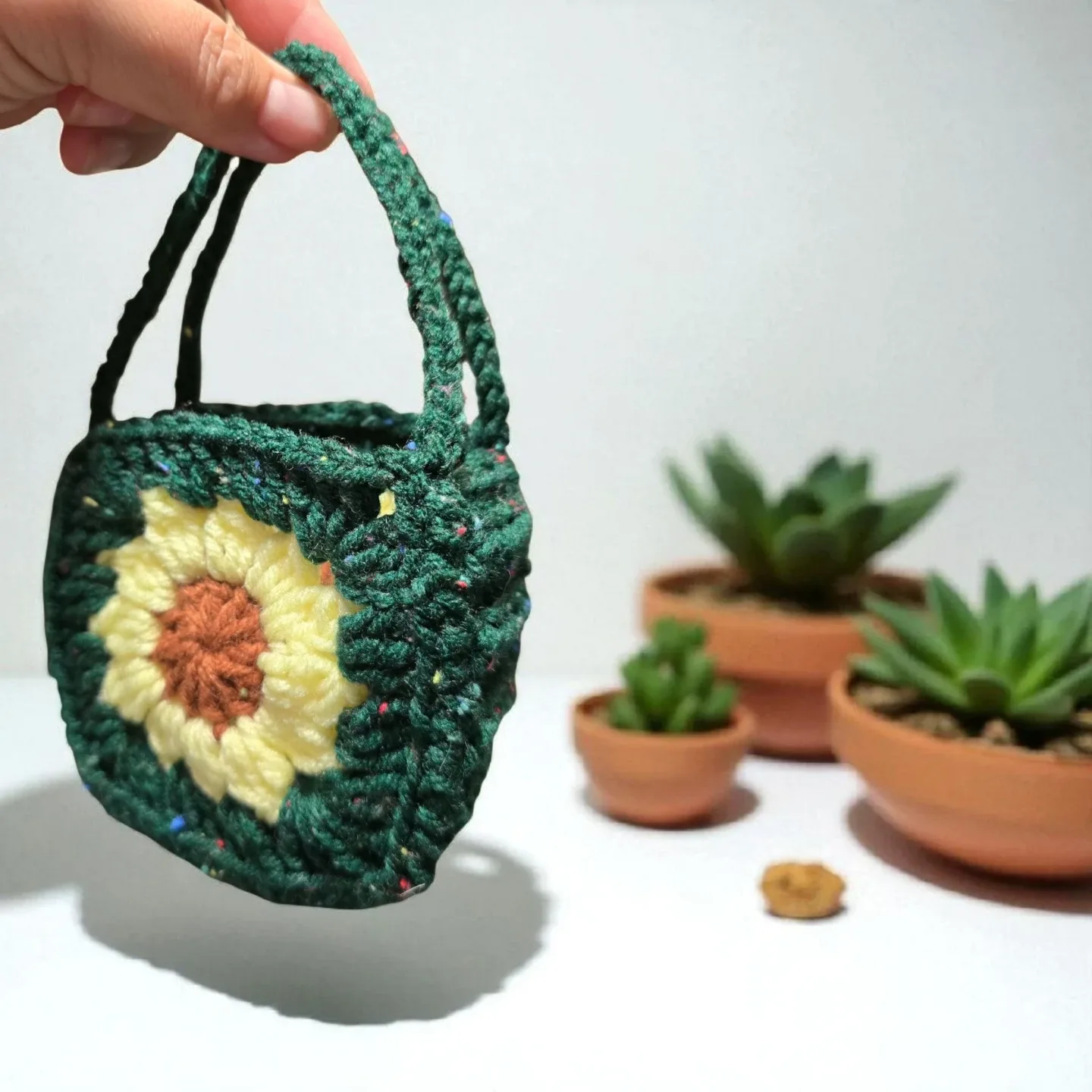 Handmade Crochet Sunflower Mini Tote Bag image indicator(3)