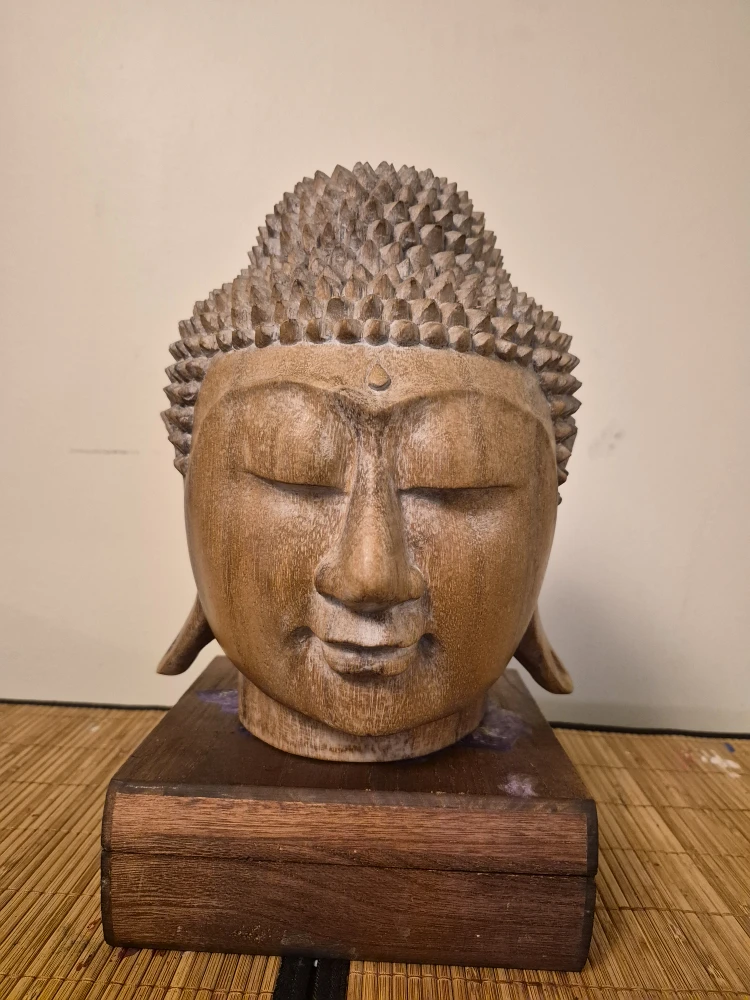 Wooden Buddha Head Sculpture
