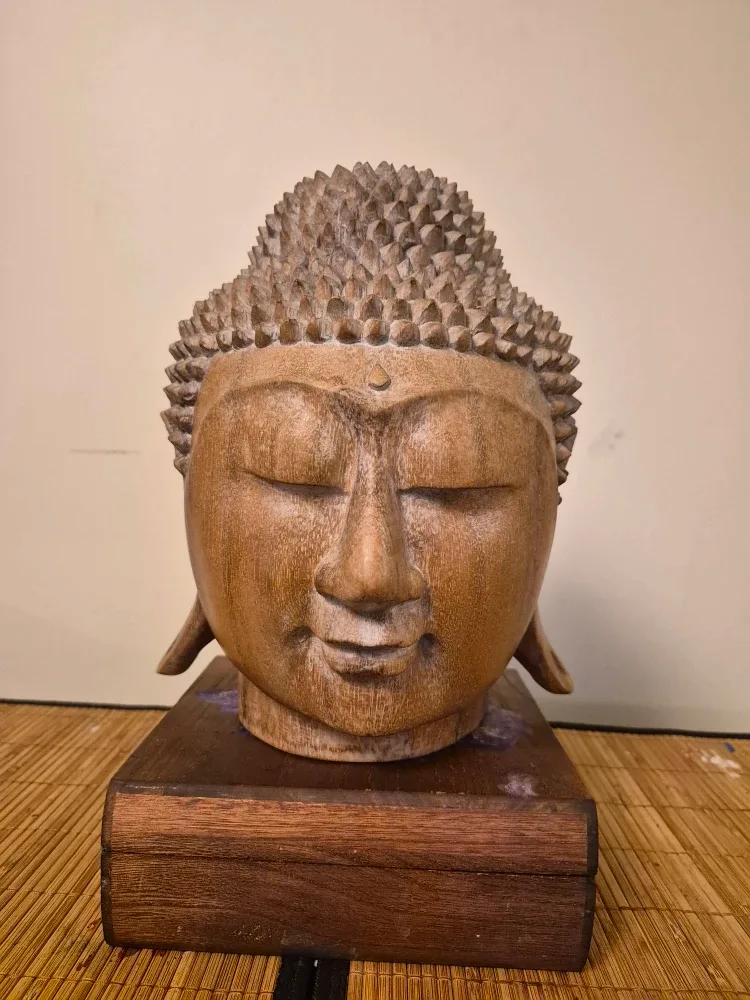 Wooden Buddha Head Sculpture