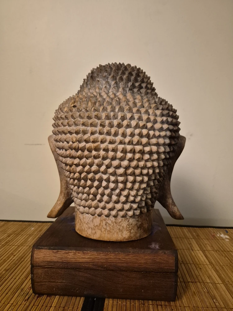 Wooden Buddha Head Sculpture - photo 3