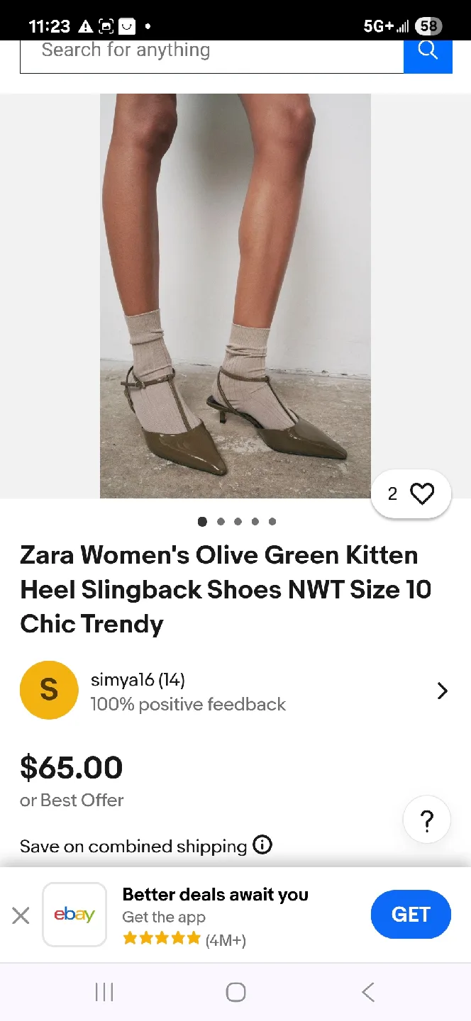 Zara Olive Green Kitten Heel Slingback Shoes - Size 10 image indicator(2)