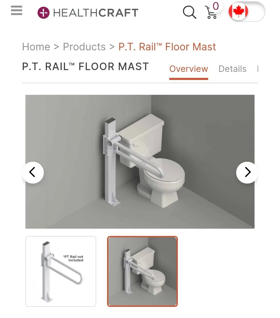 Healthcraft PT Rail Floor Mast, White, New in Box image indicator(2)