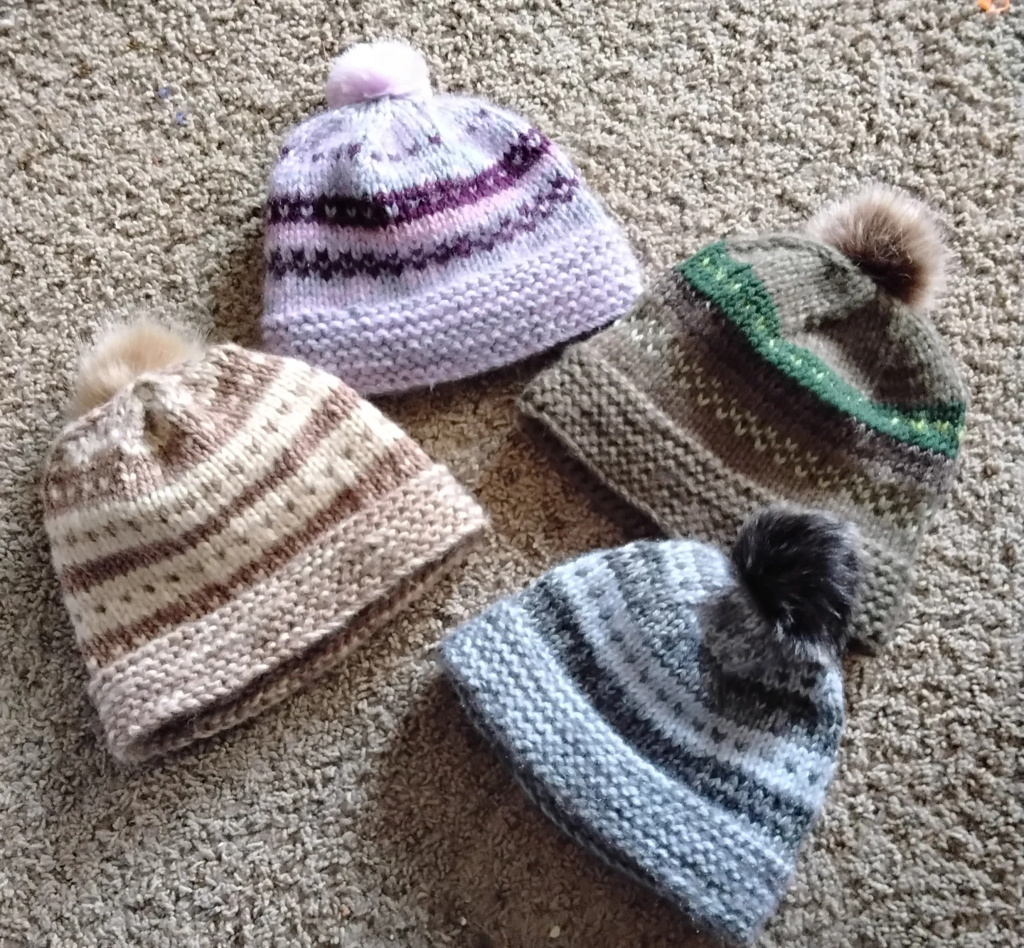 Hand Knitted Winter Hats with Pom Poms