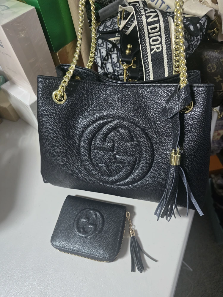 Gucci Black Leather Tote Bag with Wallet
