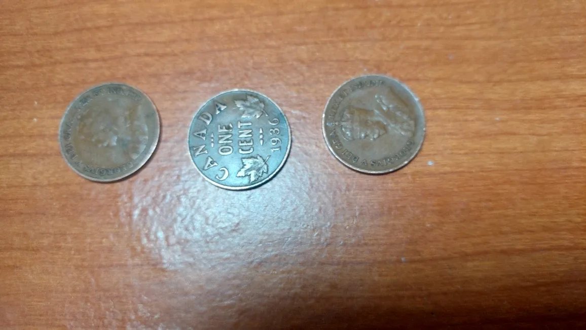 Canadian One Cent Coins (1920, 1933, 1936)