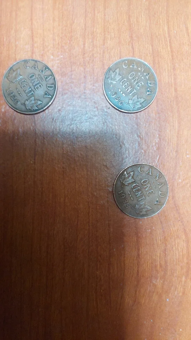 Canadian One Cent Coins (1920, 1933, 1936) image indicator(3)