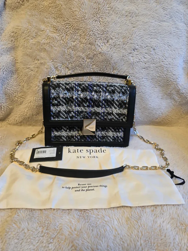 Kate Spade Plaid Tweed Chain Shoulder Bag thumbnail