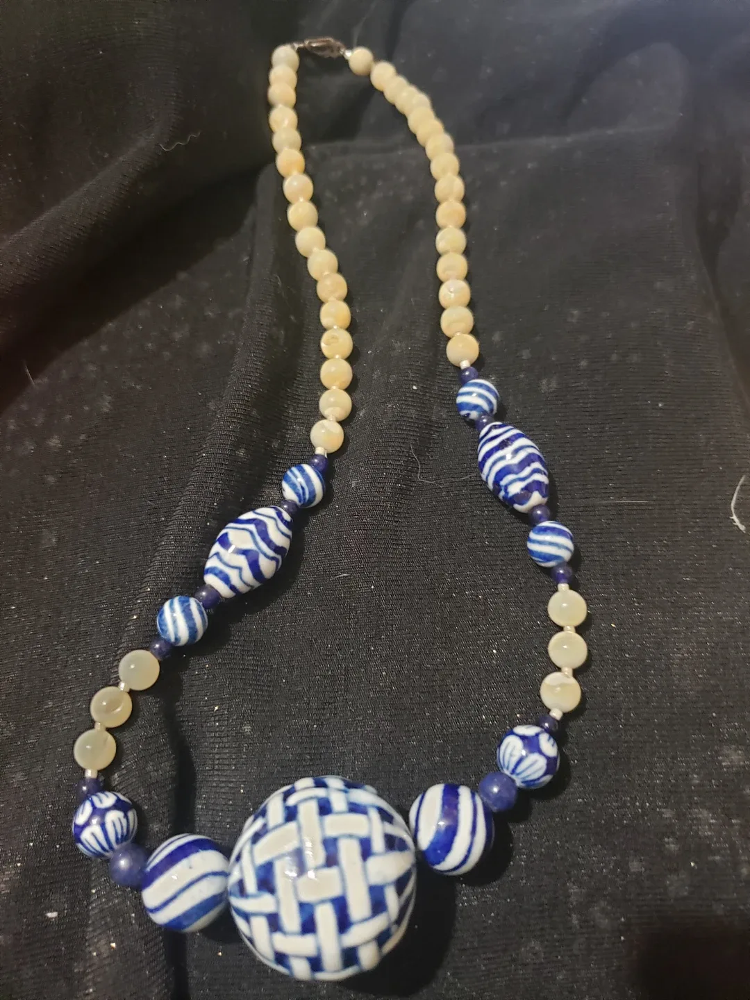 Cocopah  Beaded Necklace - Blue & White
