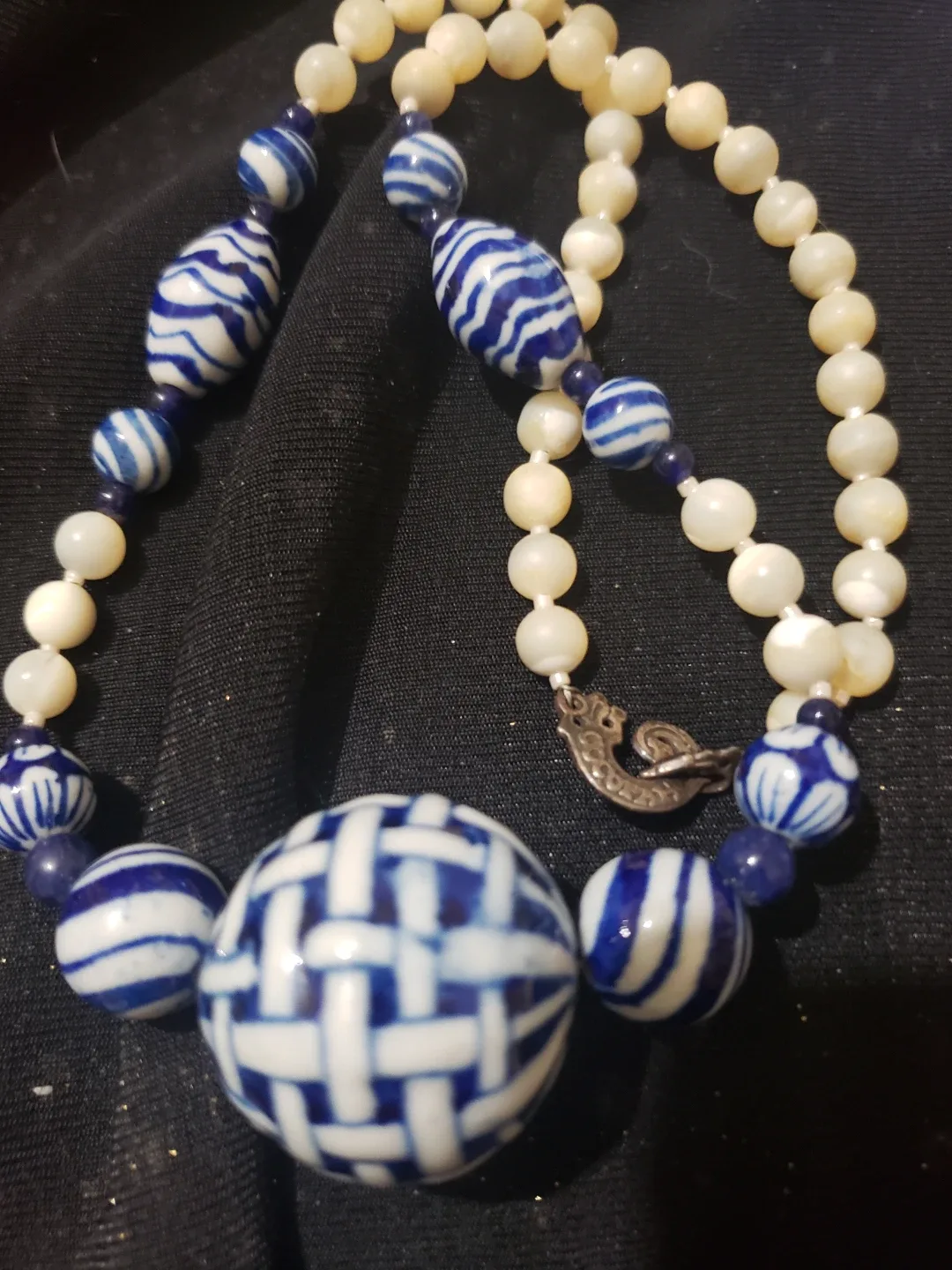 Cocopah  Beaded Necklace - Blue & White image indicator(2)