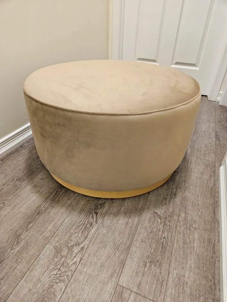 Beige Velvet Round Ottoman