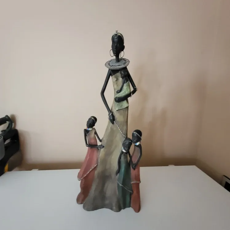African Woman with Children Figurine