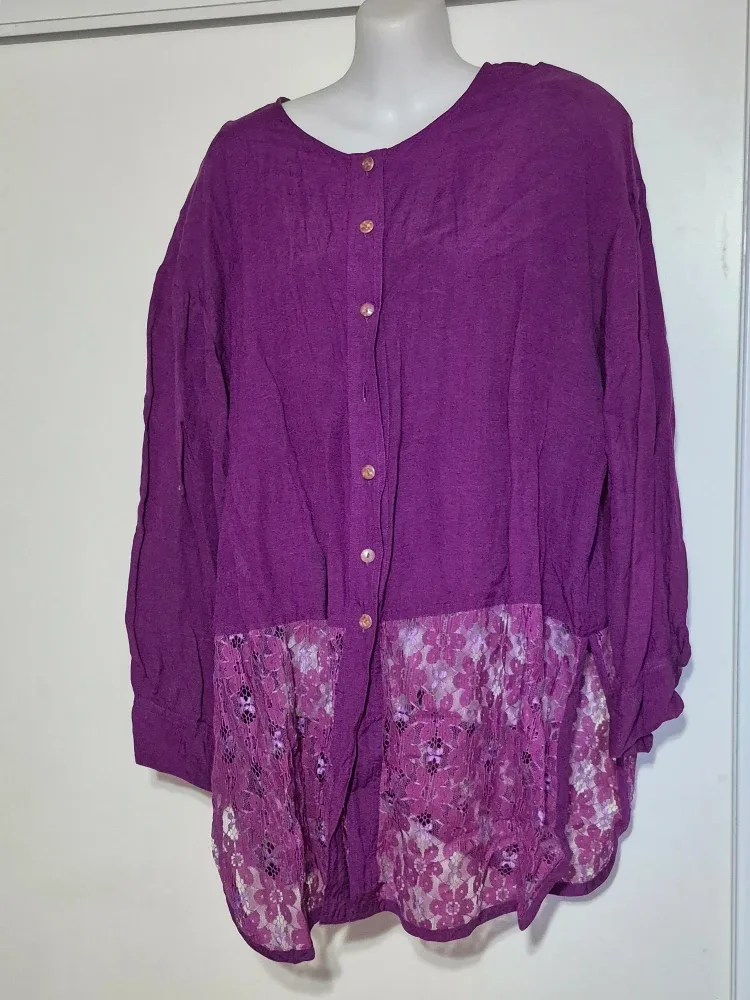 Purple Long Sleeve Blouse with Lace Detail thumbnail