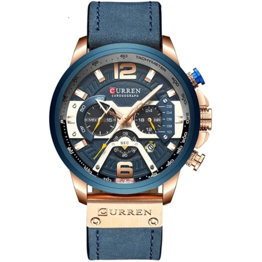 Men's Chronograph Watch - Blue Leather Strap image indicator(2)