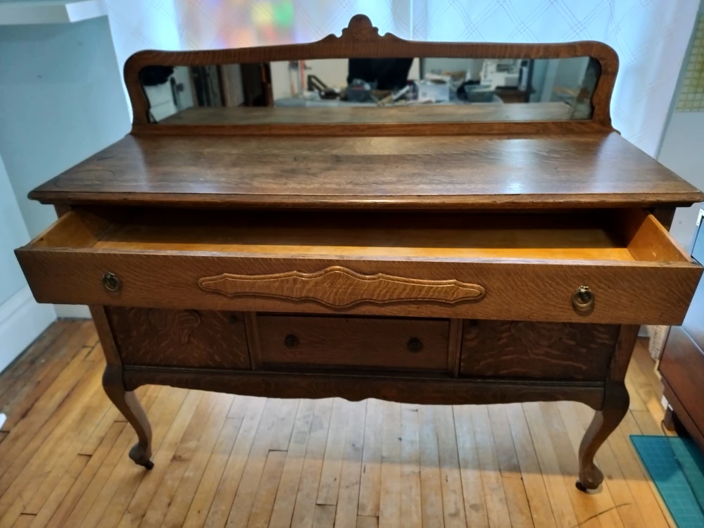Antique Oak Buffet with Mirror - photo 3