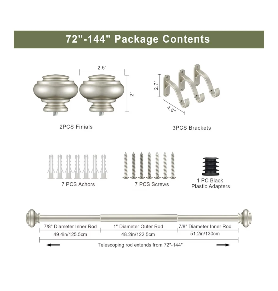 Vimayta Curtain Rod 72-144 Inches - Matte Silver - photo 4