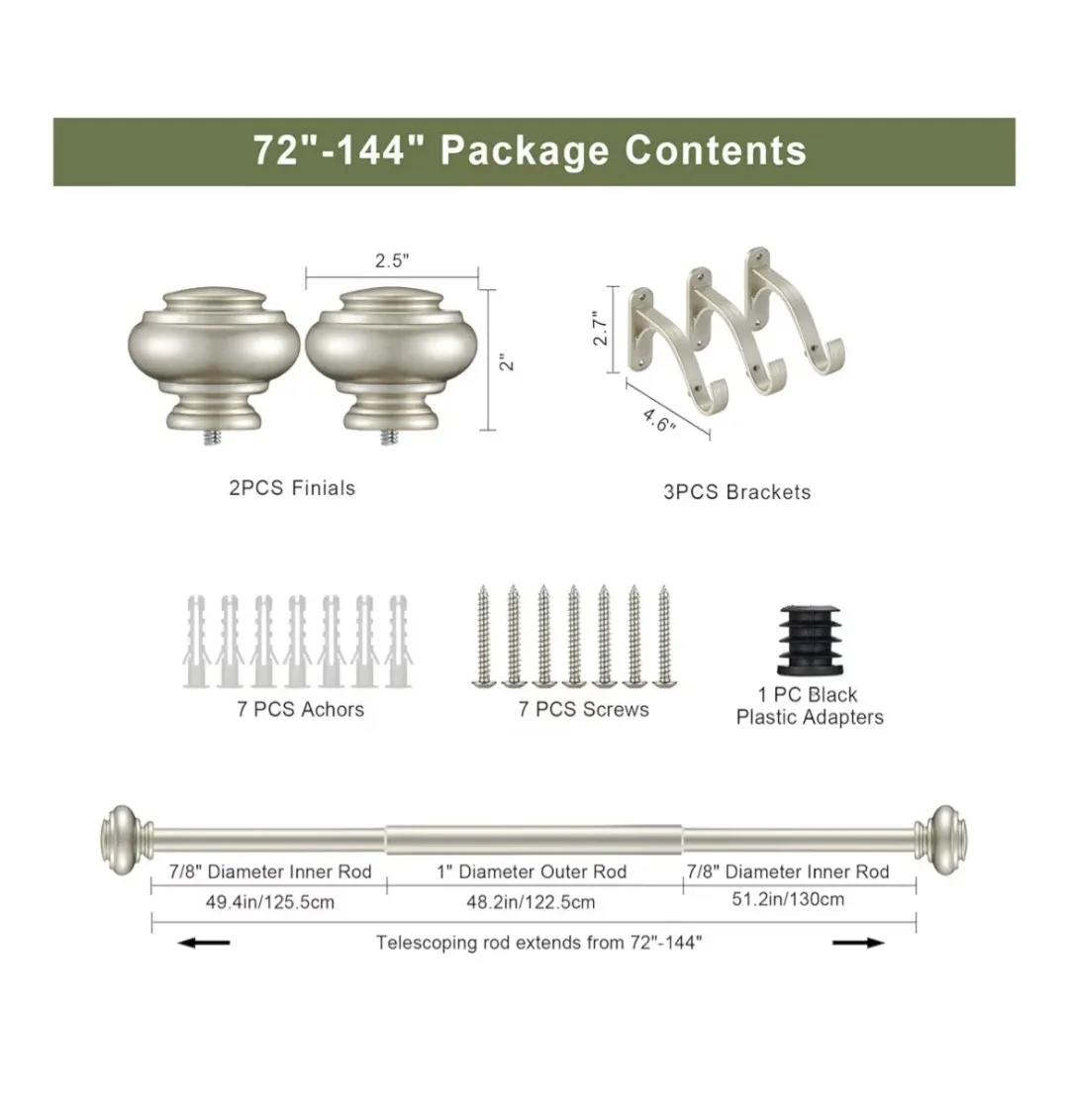 Vimayta Curtain Rod 72-144 Inches - Matte Silver image indicator(4)