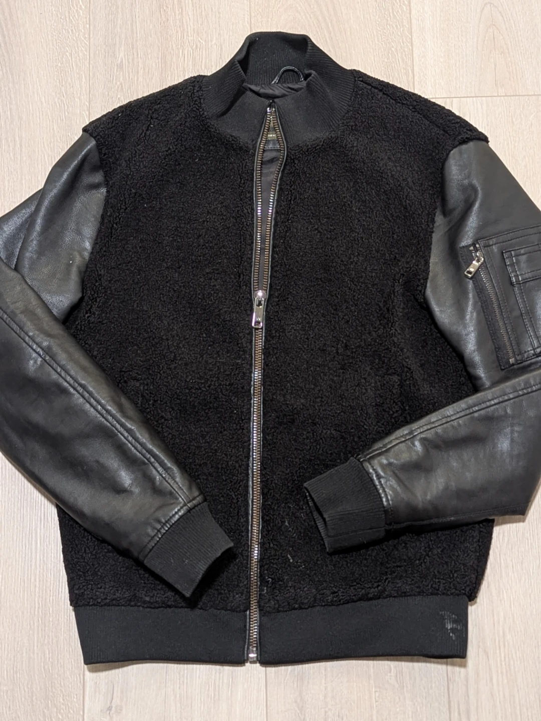 Zara Man Black Fur & Leather Jacket - Size M