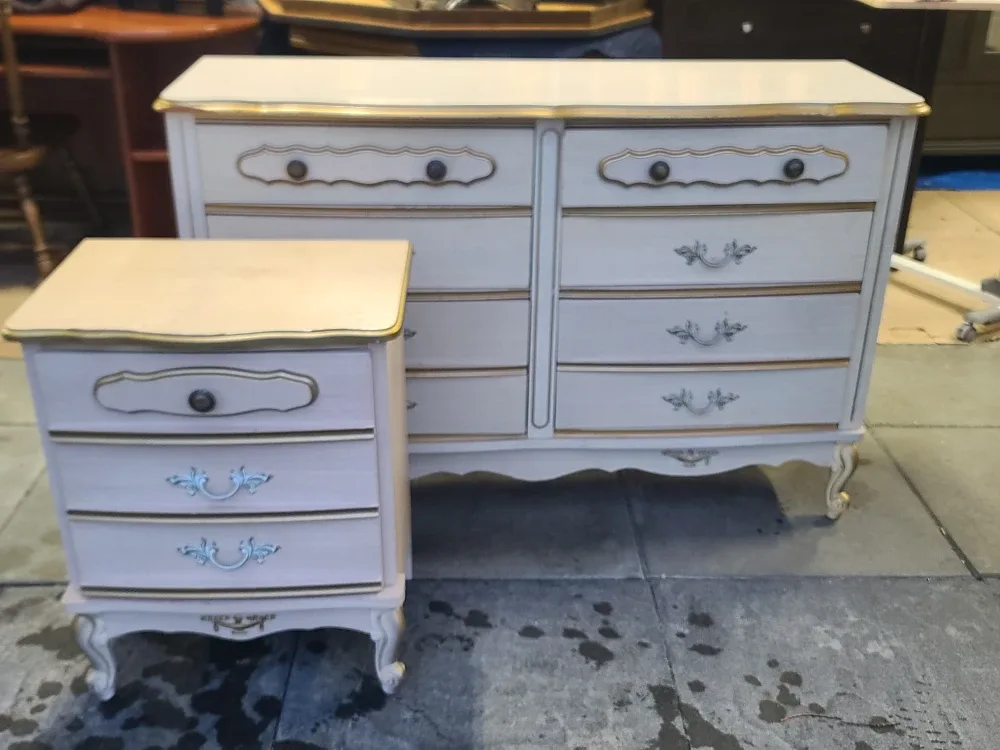Vintage Dresser & Nightstand Set - Painted