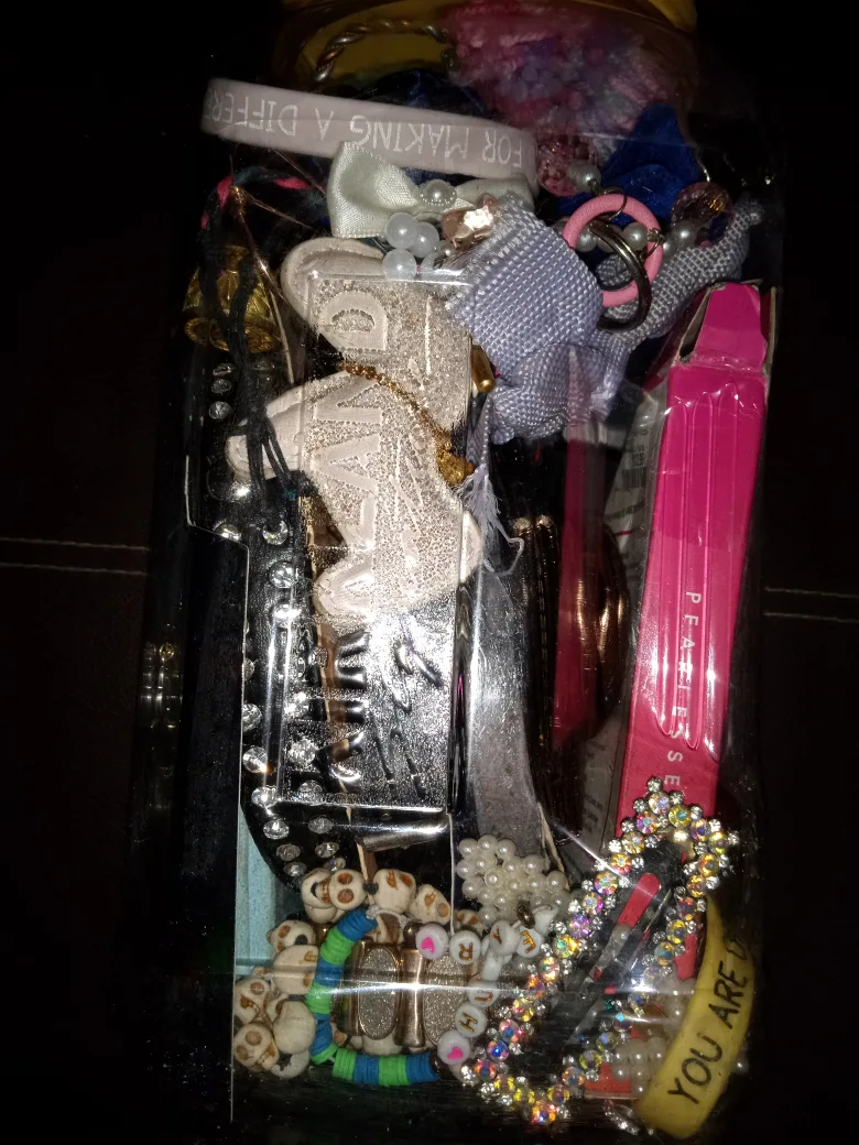 Jar of Hair Accessories and Jewelry