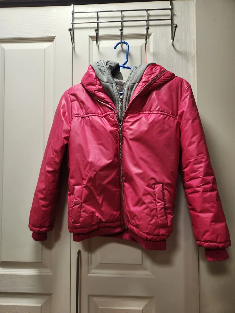 Pink Puffer Jacket with Grey Hood image indicator(2)