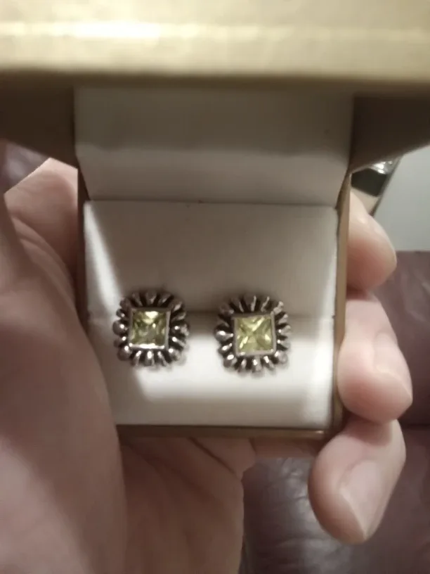 Square Stud Earrings with real peridot  Stone