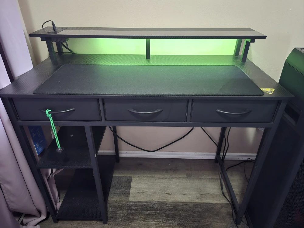 Black Gaming Desk with LED Lights - photo 2