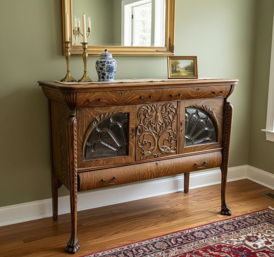 Very Nice, Very Antique Oak Sideboard Cabinet.