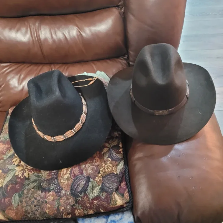 Two Cowboy Hats - 1 Black and 1 Brown