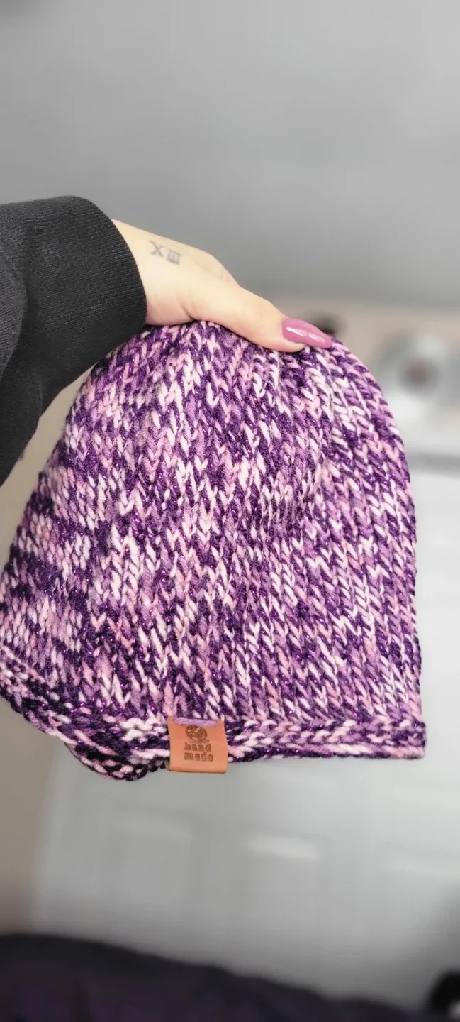 Handmade Purple Knit Beanie thumbnail