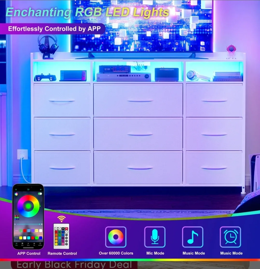 White Storage Dresser with 9 Drawers image indicator(6)