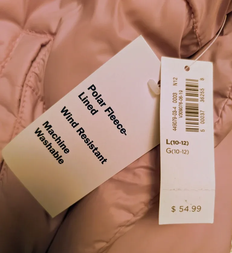 Brand New with Tags Girl's Puffer Jacket - Size L (10-12) image indicator(4)