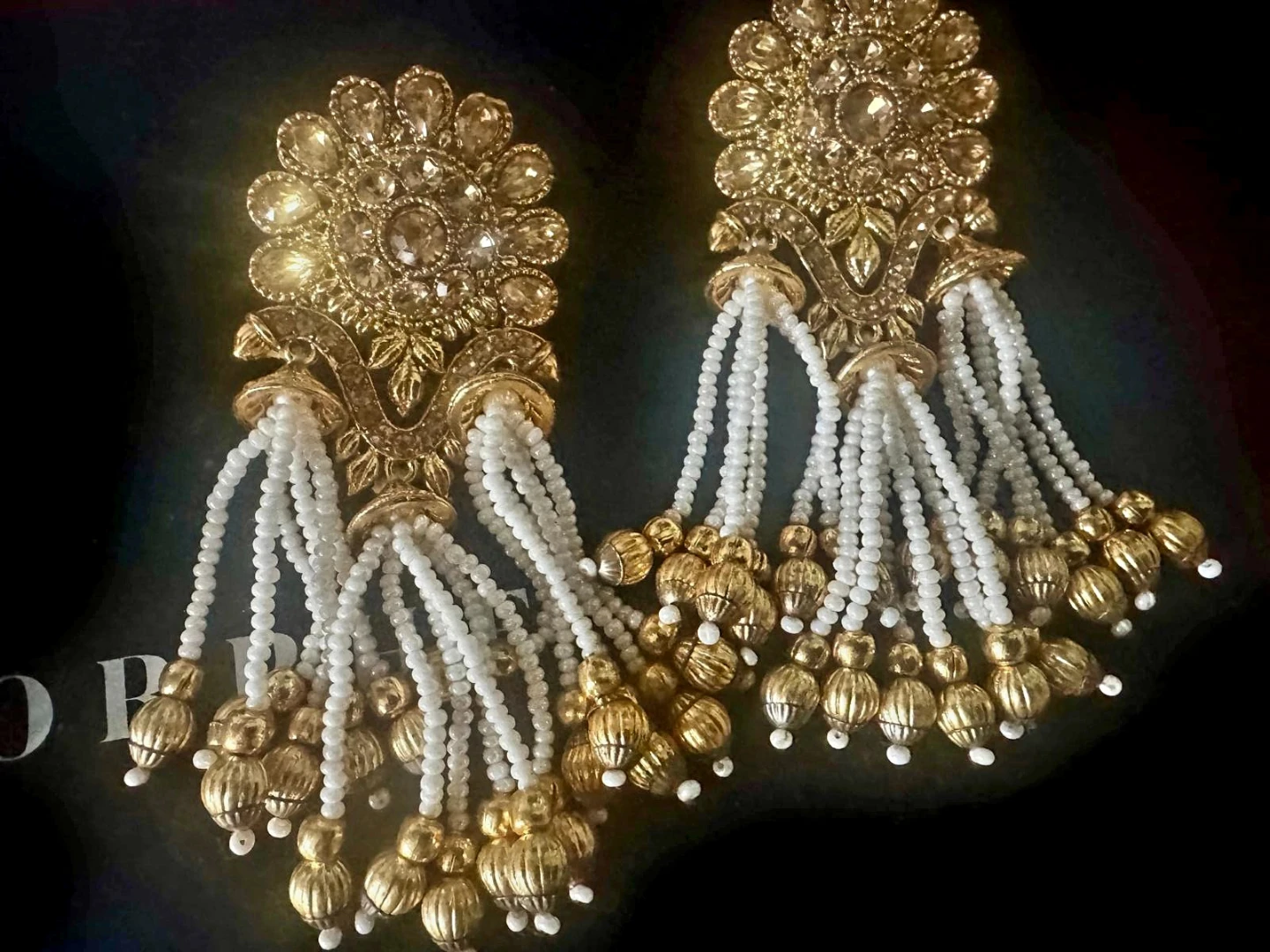 Gold and Pearl Tassel Earrings