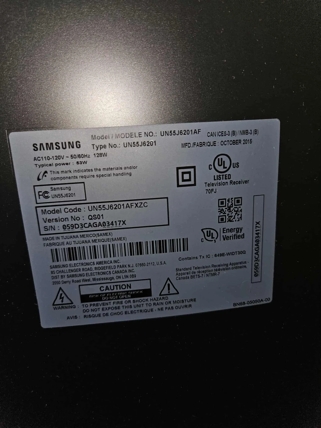 BROKEN Samsung UN55J6201 55" LED TV - photo 2