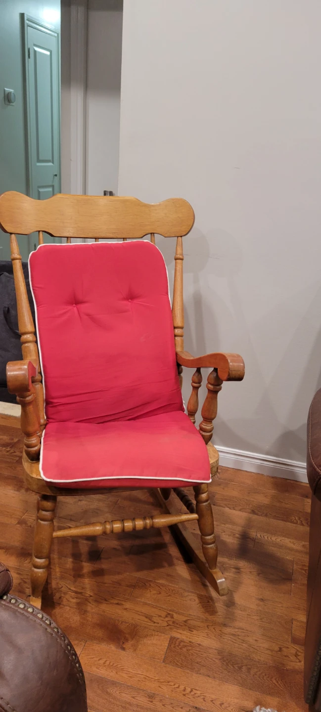 Wooden Rocking Chair with Red Cushion