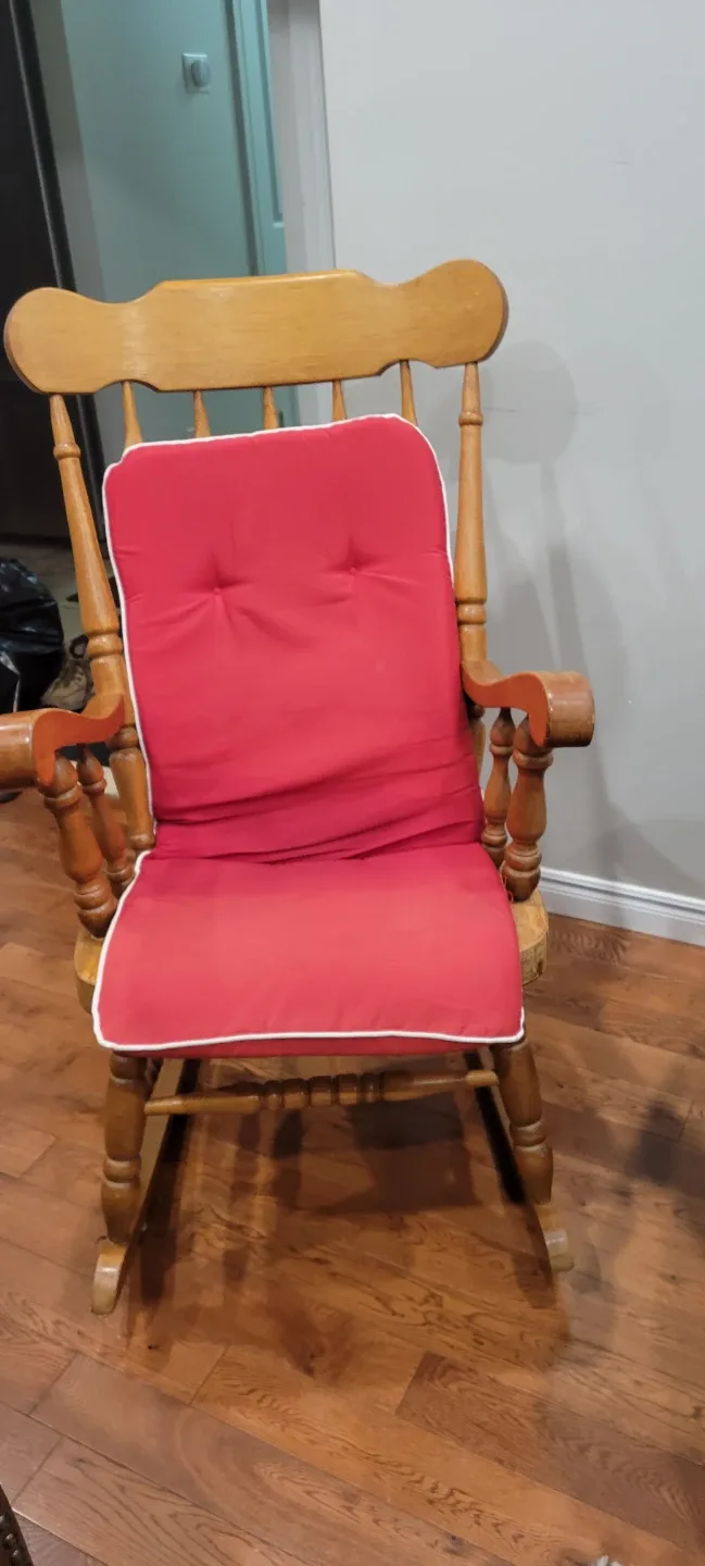 Wooden Rocking Chair with Red Cushion image indicator(2)