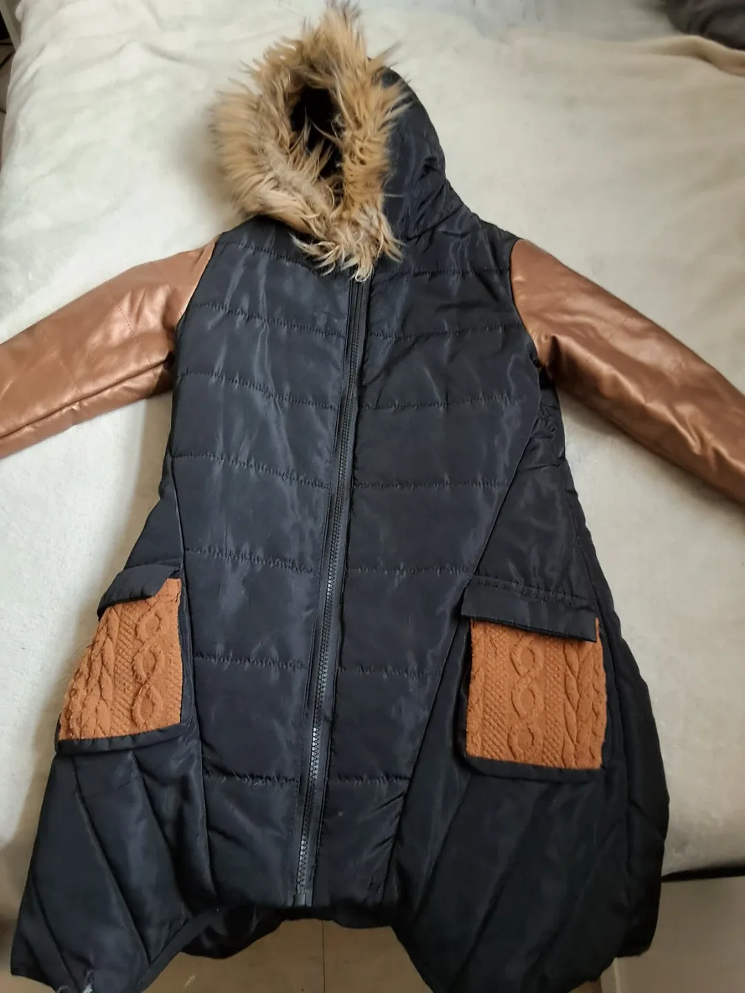 Black Winter Coat with Fur Hood kids size 6/8 thumbnail