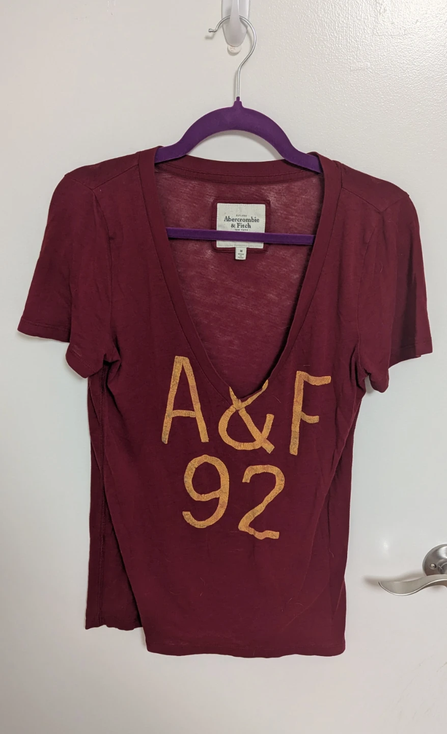 Abercrombie & Fitch Burgundy A&F 92 Tee - Women's Size Medium