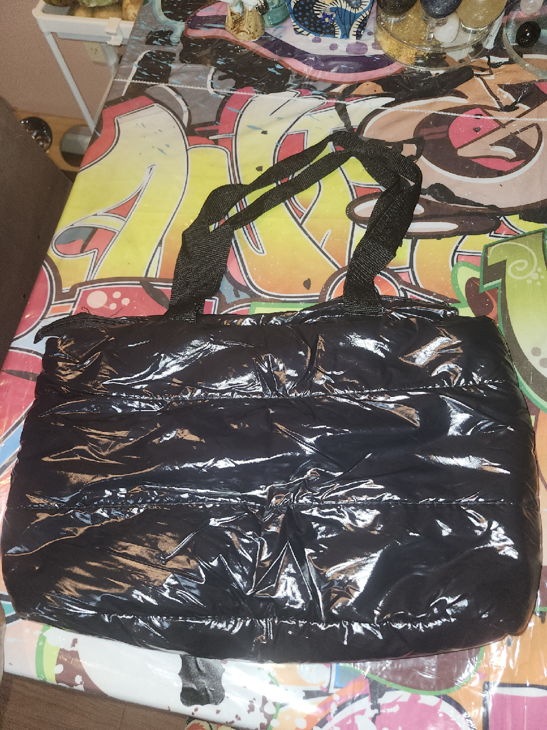 Black Puffer Tote Bag