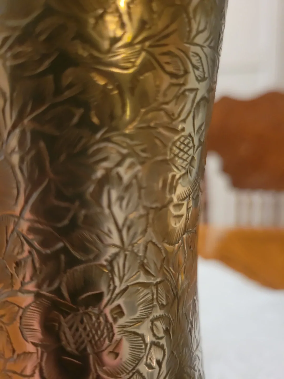 Vintage Ornate Brass Etched Floral Vases.Christmas Decor. 10"t image indicator(4)